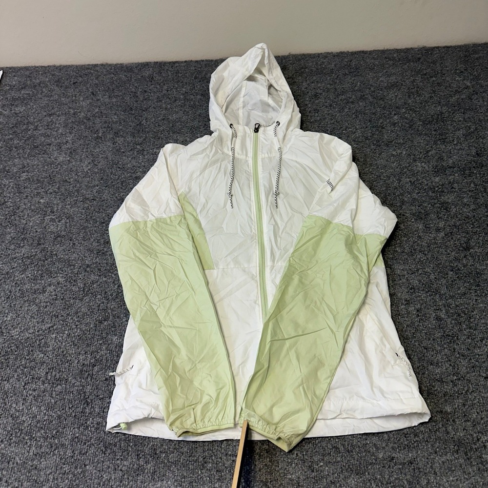 Columbia Windbreaker Womens Size S White Green Colorblock Hooded Full Zip Jacket